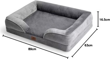 Ортопедичне ліжко для собак BEDSURE, ергономічний диван 89x63 см, із яєчним поролоном, для середніх порід, знімний чохол, протиковзкий, сірий