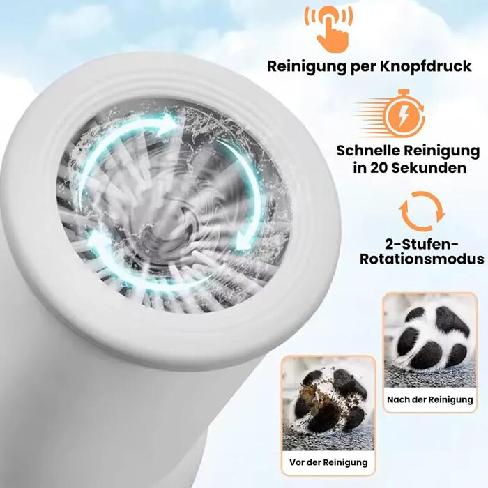 Pawclean Pro: Автоматичний очищувач лап для собак та котів. 360° силіконова щітка, USB-зарядка, м'яке очищення без стресу. Знімне та швидке очищення