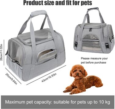 Транспортна сумка для тварин ZSMJAER з підстилкою з флісу, для котів та малих собак до 10 кг, сірого кольору