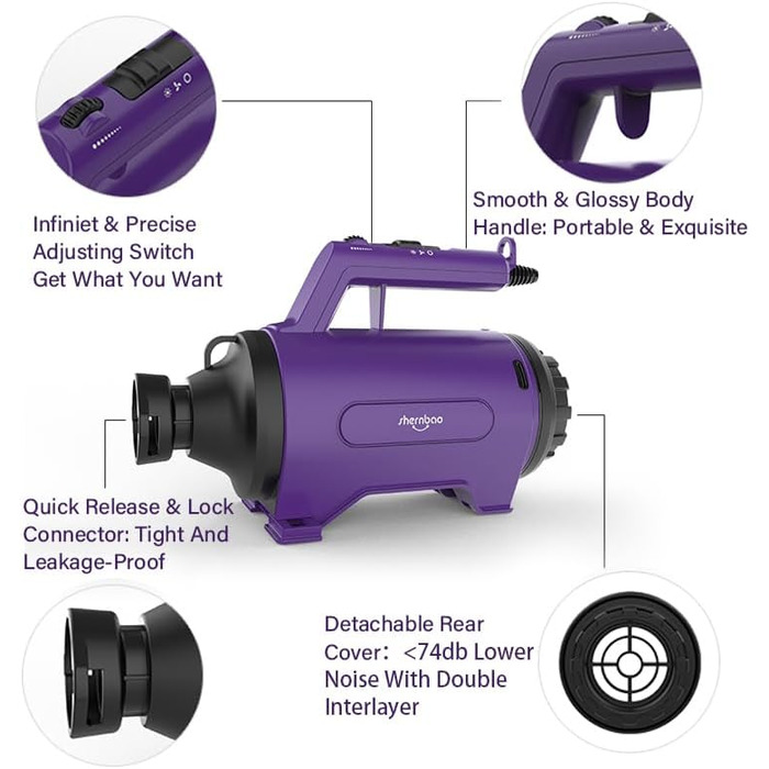 Фен для собак Blower Pet Dryer - сушарка для шерсті домашніх тварин з підігрівом, 3.8 PS, фіолетовий