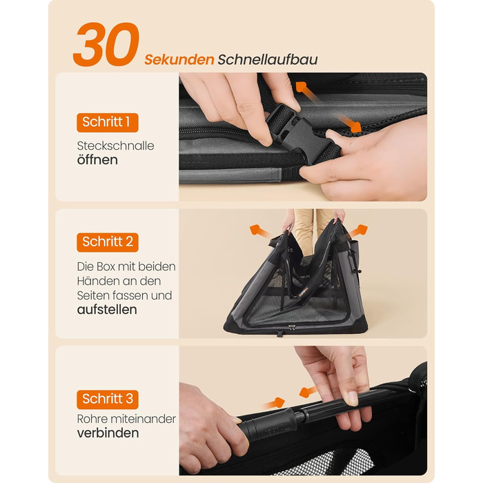 Клітка для собак Feandrea, 50x35x35 см, складана переноска для маленьких собак, чорна, з місткістю для води та корму