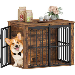 Дерев'яний вольєр для собак, 81 см, вольєр-стілець для дому, 2 двері, ковзні дверцята, для маленьких та середніх собак, міцний, 81 × 55 × 62,4 см, білий (коричневий)