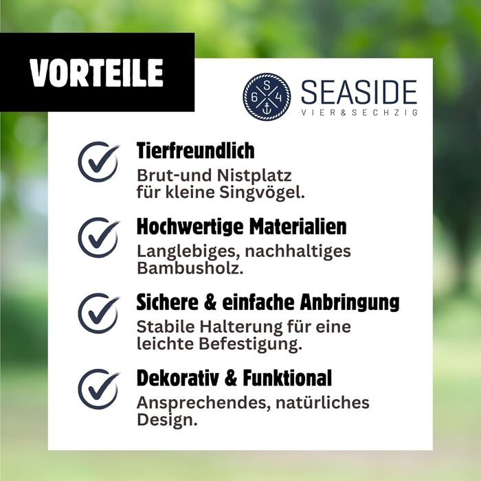 Будиночок для птахів Seaside No.64 - Vogelhaus з бамбука (темний) для малих птахів (синиць, зябликів, сніжників) - декор для дому та гніздовий будиночок на вулиці