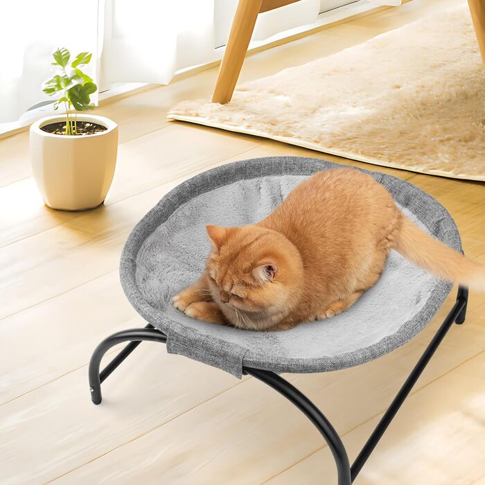 Гамак для котів LIFLIX Outdoor, піднятий лежак знімний, пральний плюш, стоячий гамак для котів для внутрішнього/зовнішнього використання (Сірий)