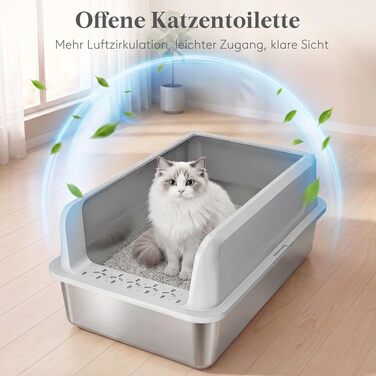 Великий лоток для котів Lifewit з нержавіючої сталі з совком, сірий, 58x37x26 см, розмір L