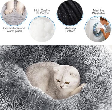 М'яке ліжко для собак та котів Doughnut, Ø80 см, сірий колір. Зручне, миється, з антиковзаючою основою. Підходить для великих, середніх та маленьких собак та кошенят. Розмір: 80x80x20 см (для тварин до 25 кг)
