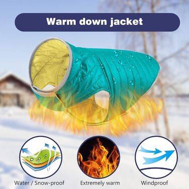 PETCUTE Зворотна куртка для собак, зимова, водонепроникна, для цуценят, з отвором для повідка, L, блакитний+жовтий