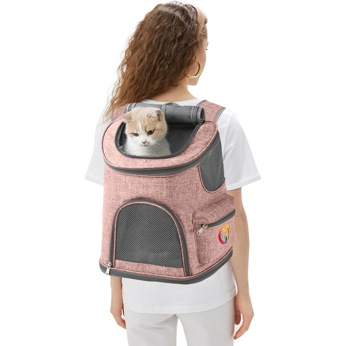 PETCUTE Рюкзак для собак, дихаючий, з м'яким матрацом, складний, з безпечною лінією, для подорожей, велосипеда, літака (Рожевий)