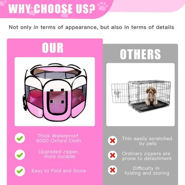 Складана переносна вольєр для цуценят та собак, 74x74x43 см, рожевий, 8 м. Водонепроникний вольєр для собак, котів та кроликів