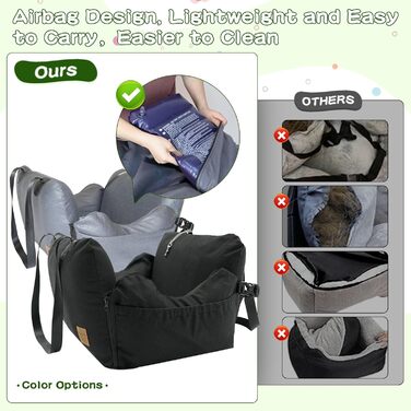 Автомобільний лежак для собак, знімний Airbag, сірий, водонепроникний, для собак до 15 кг, технічна тканина