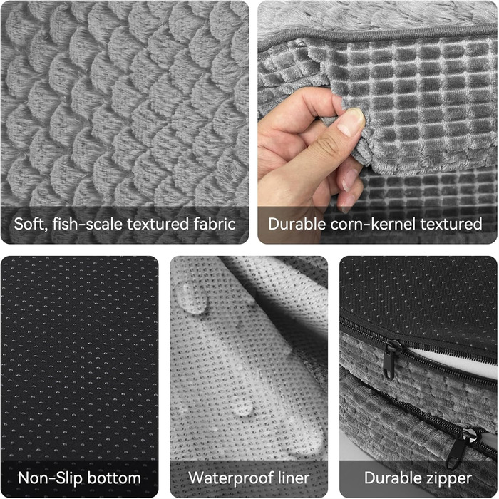 Ортопедичне ліжко для собак JOEJOY, диван для великих тварин, з підтримкою піною з ефектом пам'яті, чотиристороння подушка для шиї, розмір M (28'x 23'x 6.5') (71 x 58 x 17 см, сірий)