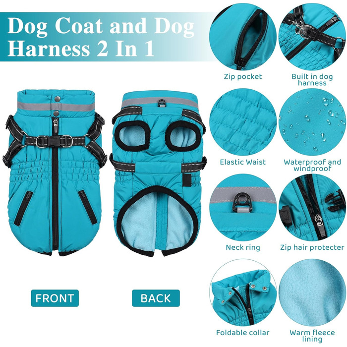 Водонепроникний зимовий одяг для собак з інтегрованим шлейкою, теплий, для маленьких, середніх та великих собак, колір зелений