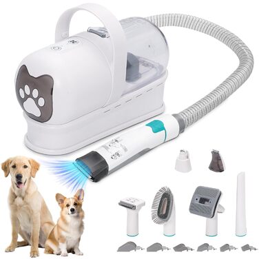 Набір для догляду за собаками з вакуумом та машинкою для стрижки - 13000Pa, 7-в-1 професійний набір для видалення шерсті, тихий, 1л контейнер для сміття, включає шліфувальник для нігтів (для котів/собак)