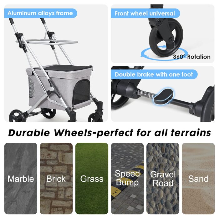 Beberoad Розкладний візок для собак та котів, 2 яруси, чорний/сірий