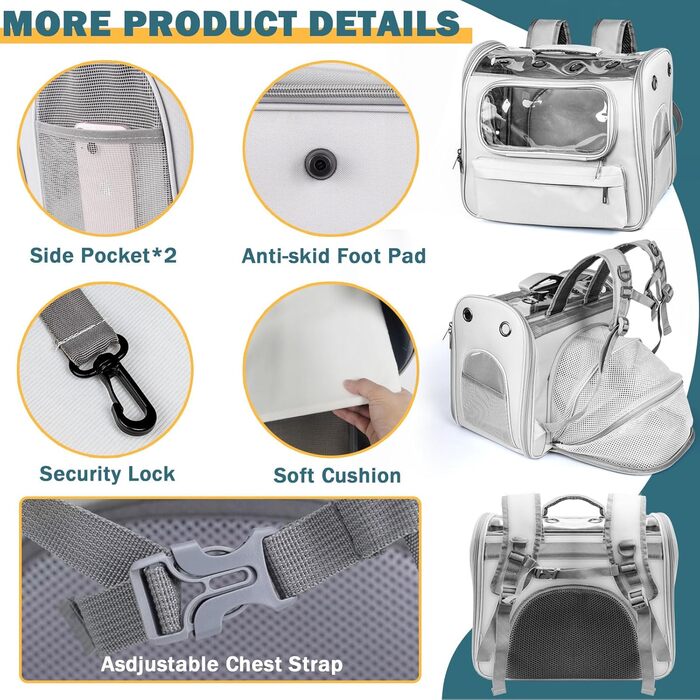 Розширюваний рюкзак для котів та маленьких собак Onebarleycorn, рюкзак-переноска для котів, сірий, до 8 кг
