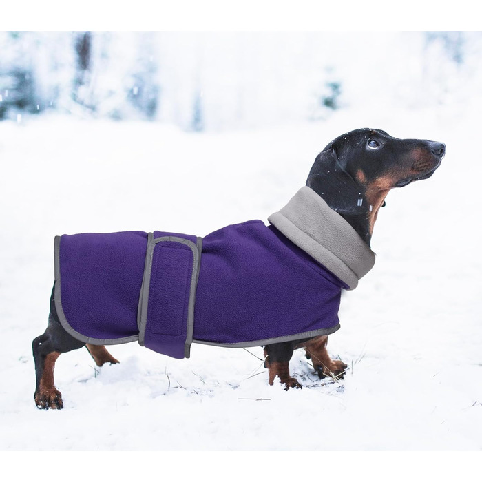 MOREZI Зимова куртка для собак, утеплена флісовою підкладкою, з регульованими застібками-липучками та відкидним коміром. Підходить для такс та собак середніх та малих порід. Розмір S (довжина спини: 36-38 см), колір: фіолетовий