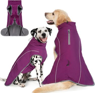 Теплий непромокальний зимовий флісовий одяг для собак - куртка-пуловер, відбиваючий, з блискавкою, для прогулянок, XL, фуксія