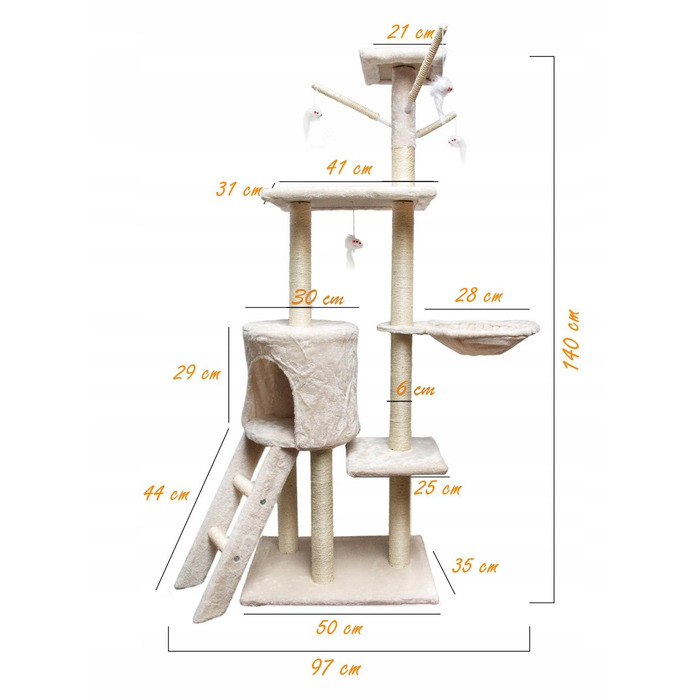 Високий когтеточка-комплекс із лежаком та стовпчиком для кігтів, вежа Pet HOBBY 101 — 160 см