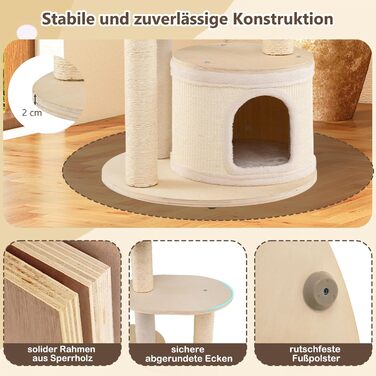 Дерев'яний кігтеточки Costway 143 см: кігтеточки з товстою колоною, сизаль, платформа, сизалеве покриття, іграшковий м'ячик та сходинка. Активний комплекс для котів, 143 см.