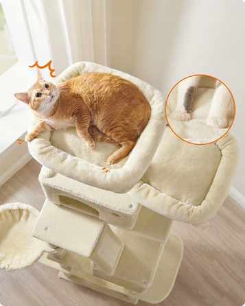 Високий когтеточка-комплекс Feandrea бежевий, 206 см, для великих кішок XXL з гамаком та лежаком