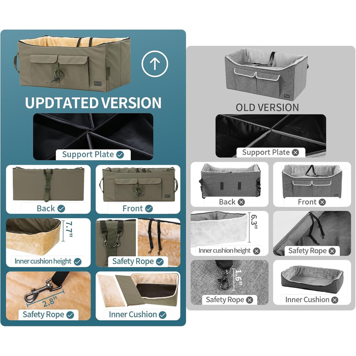 Автокрісло для собак Petsfit L Brown - для великих та 2 маленьких собак, з підкладкою та ременями безпеки