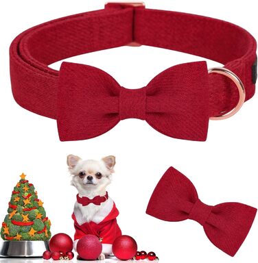 Нашийник для собак Aring PET на Різдво, червоний бавовняний нашийник з бантиком, милий нашийник з метеликом, подарунок для собак з металевою застібкою, для маленьких, середніх та великих собак, L, червоний