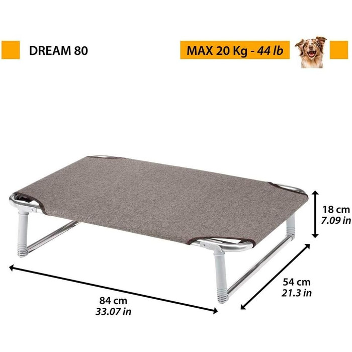 Ліжко для собак Ferplast Dream 80, 84x54 см, алюмінієвий каркас, тауп