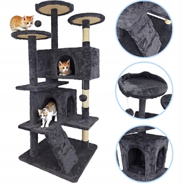 Високий кігтеточка для котів Mersjo, чорна, 138 см, сизаль