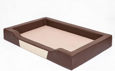 Ліжко для собак, лежанка для собак, диван-лежанка для собак, подушка для собак, місце для відпочинку, матрац для собак, хатинка для собак, місце для собаки, кошик для собак, лежанка для собак 93x62 см (XXL, коричнева ЕКО-шкіра, бежевий матрац)