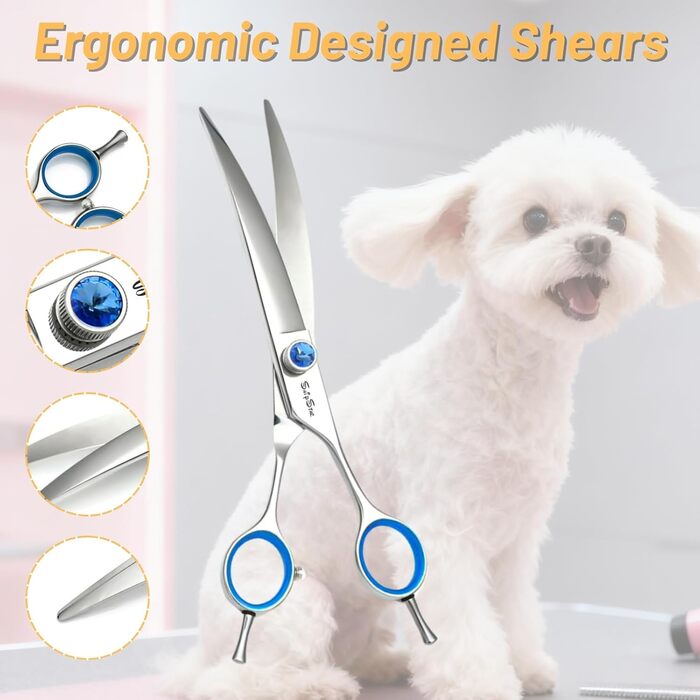 Професійна вигнута ножиця для собак, JP440C з нержавіючої сталі, для грумінгу, стрижки собак, кроликів, котів, обличчя, вух, лап. Ергономічна ручка.
