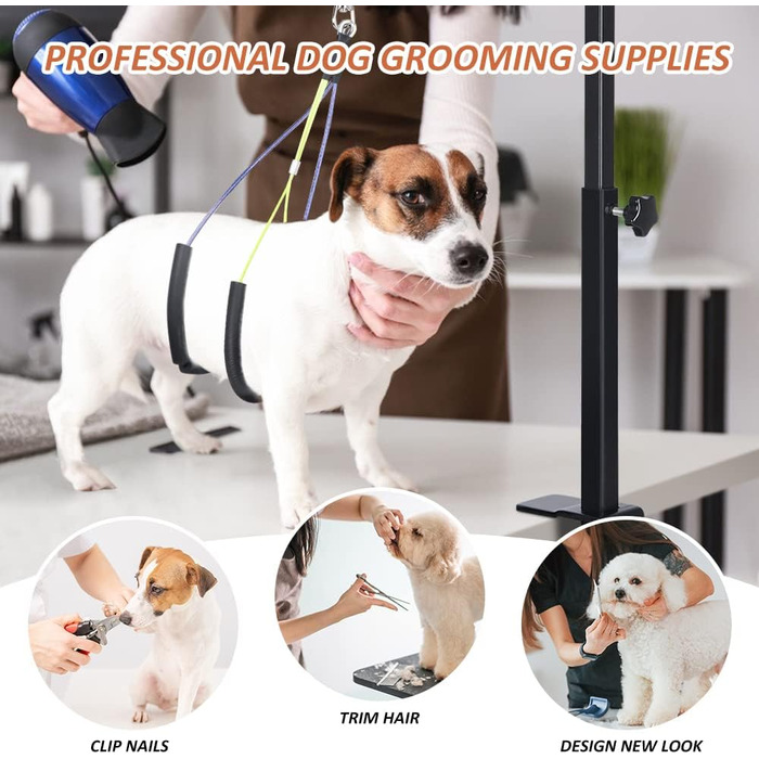 Регульований підлокітник для грумінгу собак з кліпсою, стіл для грумінгу з двома фіксаторами та шлейкою-гамаком, складаний аксесуар для догляду за тваринами для маленьких та середніх собак