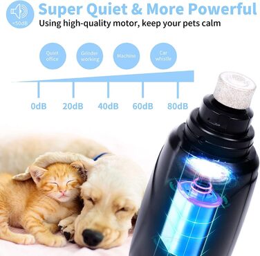 Електричний точило для когтів собак та котів з LED-підсвічуванням та 2 колесами. Безшумний точило для когтів з LED-підсвічуванням. Білий/Чорний.