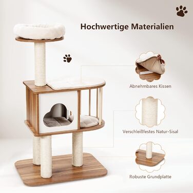 Котячий будиночок GYMAX: стабільний котячий будиночок, котячі меблі, котячий когтетоп, крізь-дерево для котів, висота 117 см (колір: коричневий)