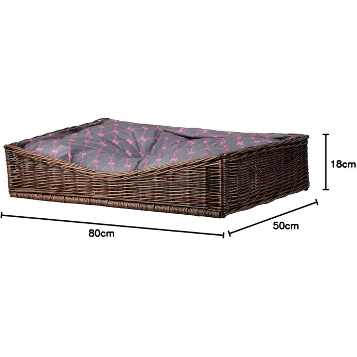 Корзина для собак та котів з плетеної лози, лежанка, 80x50 см, коричнево-сіра