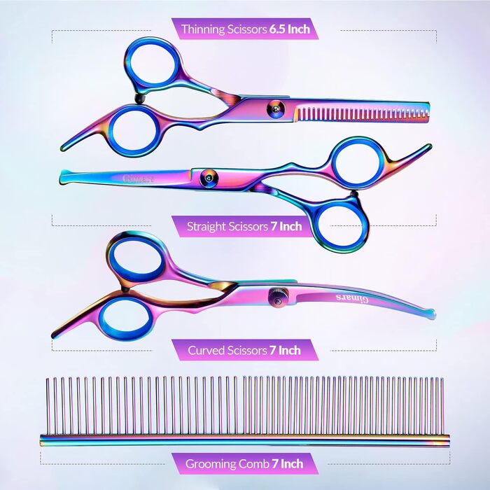 Набір професійних ножиць для грумінгу собак Gimars 4CR, 5-в-1, з титановим покриттям та безпечними закругленими кінцями