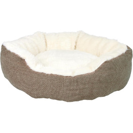 Тріксі лежанка для собак Юма, діаметр 45 см, коричнево-біла - м'яке ліжко з довгого ворсу - корзина для маленьких собак з інтегрованим подушечкою, 37041