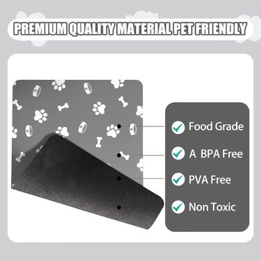 Підкладка для годівлі домашніх тварин – вбираюча підкладка під миски для їжі та води, без плям, швидковисихаюча (Світло-сіра з багатьма лапами, 40 x 60 см)