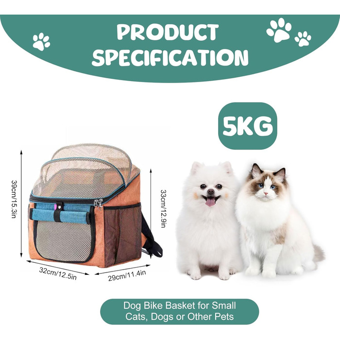 Корзина для собак Yallmie на велосипед, до 5 кг, 3 в 1, оранжева