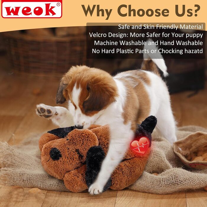 Іграшка-сердечко для собак WEOK - комфортне м'яке ліжко для зняття тривоги, заспокійлива допомога, допомога зі сном, для середніх собак (колір коричневий)