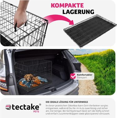 Тектейк® Клітка для собак, переноска для собак, клітка-переноска для собак, складана переноска для собак, стабільна переноска для собак, цуценят, для автомобіля, кемпінгу та дому - (91,5 x 59,5 x 64 см)