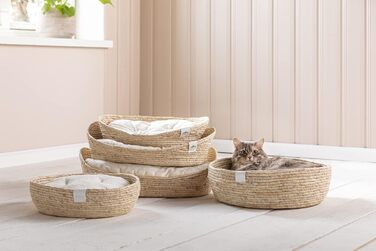 Преміум ліжко Dehner Lovely для собак та котів, м'яке гніздище, 54 x 43 x 18 см, натуральні матеріали, білий/бежевий