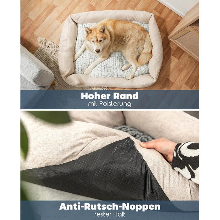 Кругле ліжко для собак та котів Lionto з м'яким зміненим подушками, комфортне та затишне, бежеве, 110x80 см