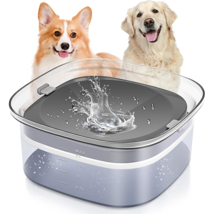 Миска для води для собак Gaethra без розливання, 2L, анти-розливання, велика миска для води для собак, миска для собак, витокозахисна, фонтанчик для собак, що багато п'ють