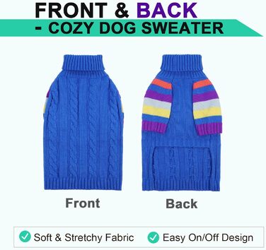 Пуловер для собак середнього розміру OUOBOB, теплий в'язаний зимовий пуловер з отвором на животі, еластичний светр для Бостон Тер'єрів та Французьких Бульдогів, L, Синій