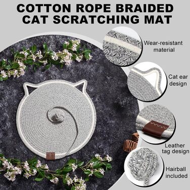 Килимок для котів KUIRUNRX® з сизалю, з іграшкою, захист меблів, натуральний килимок для дряпання, сизалевий килимок для котів, килимок-лежанка, бавовняне та льоноподібне мотузкове покриття