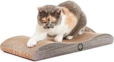 Когтеточка для котів CanadianCat Comet L XL, картон, з котячою м'ятою, 60x29x7 см, темно-сіра, дерев'яний дизайн