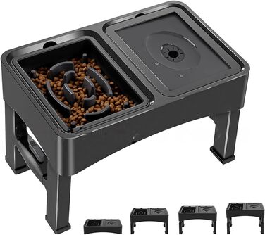 Підвищена годівниця для собак WS - 2-в-1 з регульованою висотою, анти-розливання, миска для корму та води без облизування (чорна)