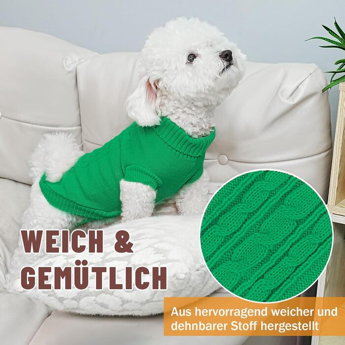 Теплий зимовий пуловер для собак - пухнастий трикотажний одяг для маленьких та великих собак, еластичний, для такс, французьких бульдогів, XS-XXL, для святкування Різдва та повсякденного використання (зелений 2XL) 2XL Зелений