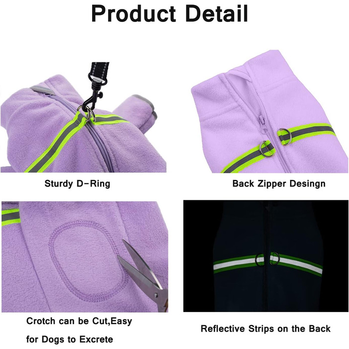 Теплий зимовий одяг для собак BT Bear: м'який флісовий костюм-піжама з відбивачем (фіолетовий, XS)