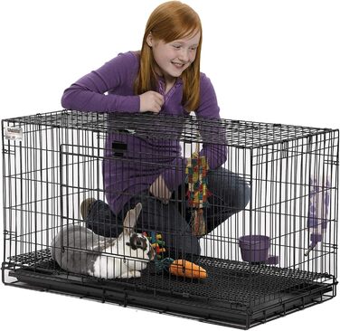 Клітка для кроликів MidWest Wabbitat, металева, 94×48×53 см, з пластиковим піддоном і сітчастою підлогою 1,3 см, чорна, складна